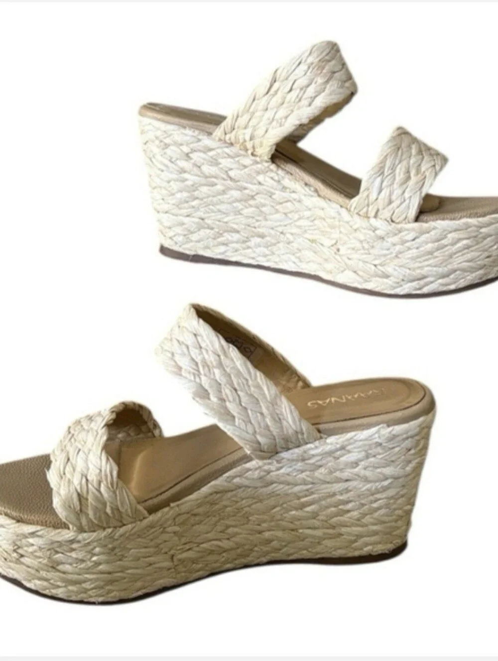 Kaanas Beige Raffia Tenerife Wedge Sandal Size 9 Medium NWT